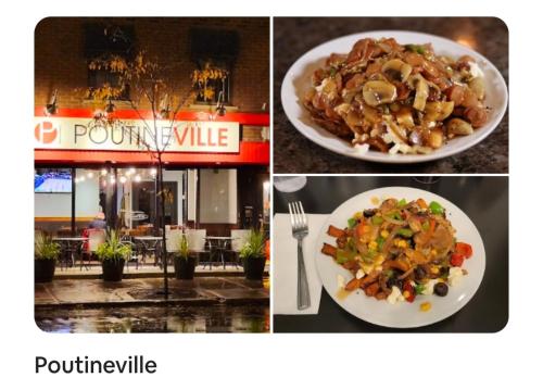 a collage of three pictures of food and a restaurant at #2 - Big Loft - Plaza St-hubert in Montréal