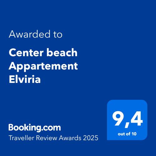 a screenshot of a cell phone with the text awarded to center beach agreement influenza at Center beach 2 beds Appartement Elviria in Marbella