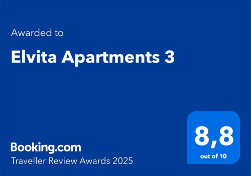 Elvita Apartments 3 tanúsítványa, márkajelzése vagy díja