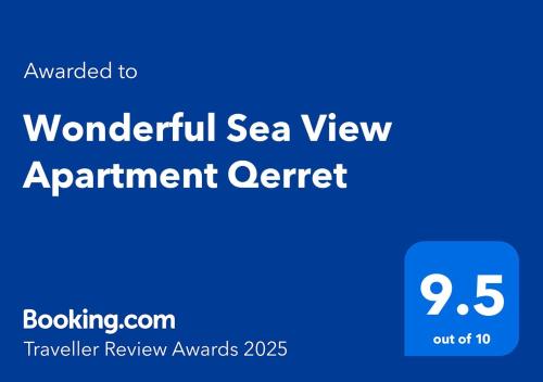 a blue sign with the words wonderful sea view appointment center at Wonderful Sea View Apartment Qerret in Golem