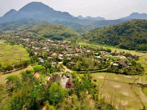 an aerial view of a small village in the mountains at Banlue handicraf center and home stay in Nam Bak