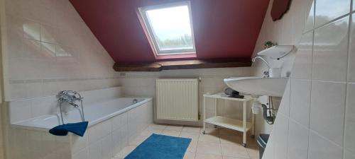 un bagno con lavandino e vasca da bagno di Villa Present- Vakantieboerderij Oudelande VP051 a Oudelande