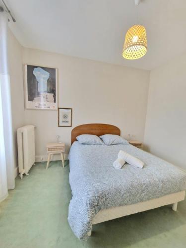 une chambre avec un lit avec deux serviettes dessus dans l'établissement Le Voltaire #Parking#Terrasse#Hypercentre, à Clermont-Ferrand