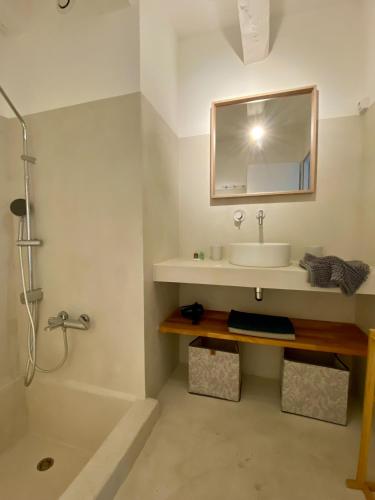 une salle de bain avec un lavabo et une douche dans l'établissement Appartement Atypique Vieux-Port, à Marseille