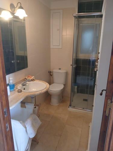 a bathroom with a toilet and a sink and a shower at La Traiña in Adra