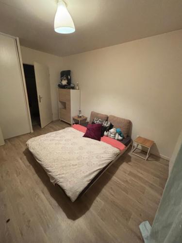 un salon avec un lit et un canapé dans l'établissement T2 proches Paris, au Blanc-Mesnil