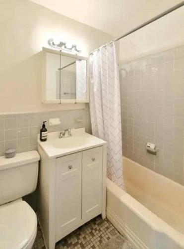 a bathroom with a toilet and a sink and a tub at Delightful North End Apt 2BR 2BA Laundry in Boston