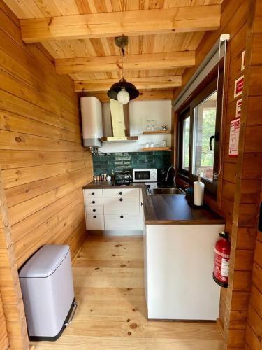 a kitchen with a counter and a sink in a cabin at Mountain Eco Shelter 4 in Funchal