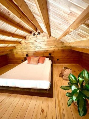 a bedroom with a bed in a wooden room at Mountain Eco Shelter 8 in Funchal
