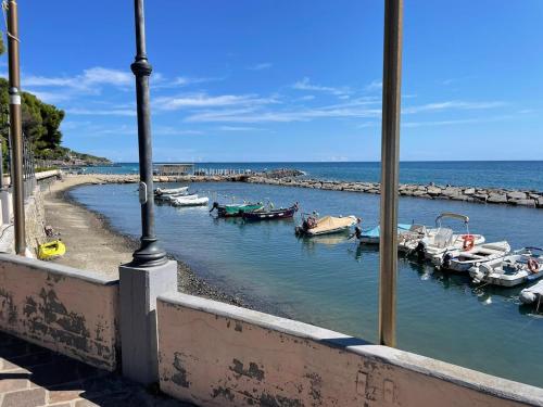 a view of a harbor with boats in the water at Sea View Suite - Sleeps 3 - Free Parking in Cervo