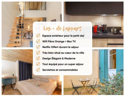 un collage de photos d'une cuisine et d'un prospectus dans l'établissement Appartement 