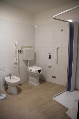 a bathroom with a toilet and a sink at Dimora del Borgo Affittacamere in Sangineto