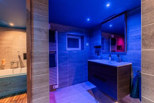 bagno con lavandino e vasca di Un metre sous Terre & Mer SPA - Wellness - Loveroom a Herrlisheim