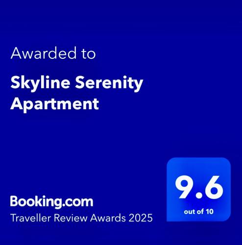 a blue screen with the text awarded to skyline security appointment at Skyline Serenity Apartment in Prizren