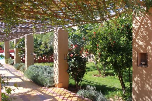a pergola in a garden with a yard with trees at Auberge Tinit in Er Rachidia