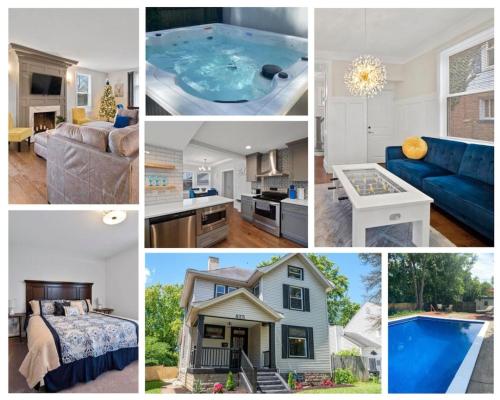 a collage of pictures of homes and a pool at Main Street Oasis Pool and Hot Tub Sleeps 8 in Hamilton