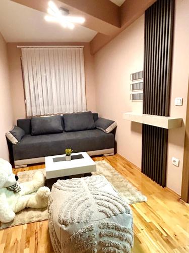 a living room with a couch and a table at KARENJINA Apartmani in Vranje