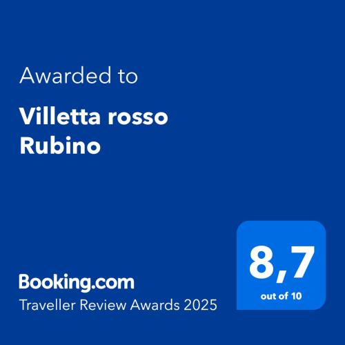 a blue calculator with the text awarded to villetta rossosa rubino at Villetta rosso Rubino in Vignale Monferrato