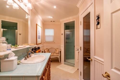 a bathroom with a sink and a toilet at Falls Lake View in Bass Lake