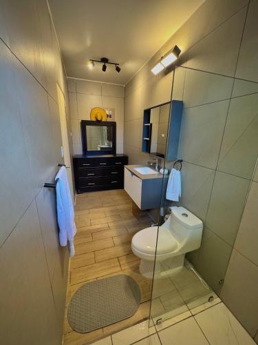 a bathroom with a toilet and a sink at Villas Na-tiva Guanacaste in Plazuela