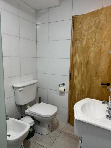 a bathroom with a toilet and a sink at San rafael del diamante apartamentos in San Rafael