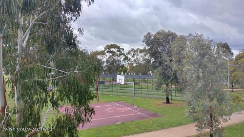 a basketball court in a park with a tree at Pascoe Vale South, Vic, Australia stay with Domi in Melbourne