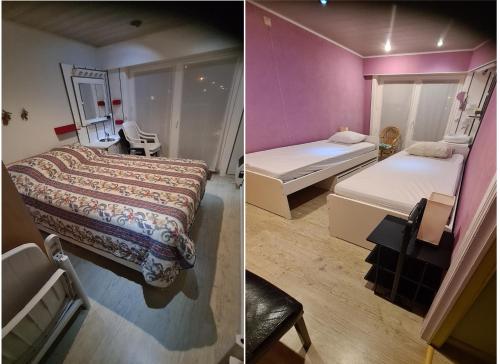 two images of a bedroom with two beds and a room with at Rembrandt Glv in Wenduine