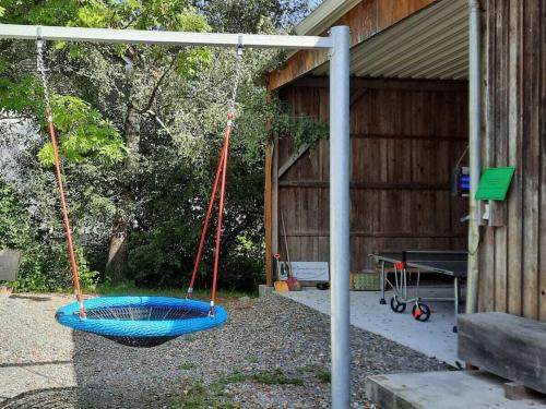 a swing in a yard next to a building at Oak Comfortable Holiday Residence in Leutkirch im Allgäu