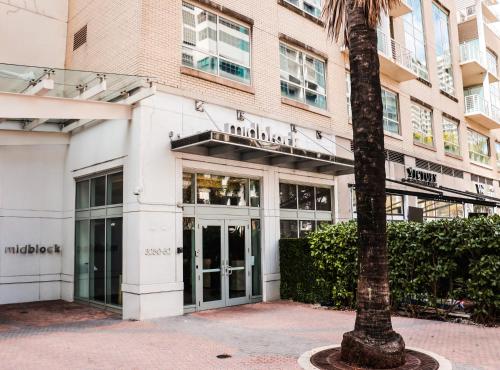 a palm tree in front of a building at Luxury Midtown Miami Apartment in Miami