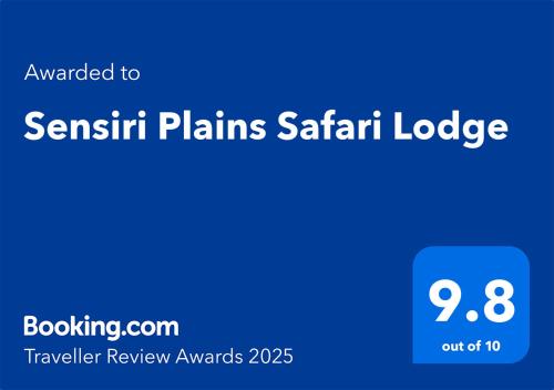 Certifikát, hodnocení, plakát nebo jiný dokument vystavený v ubytování Sensiri Plains Safari Lodge