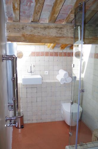 une salle de bain avec toilettes et lavabo dans l'établissement Gîte 'Olives en Provence', à Belgentier