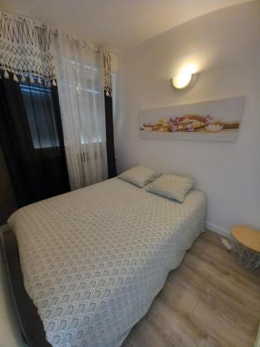 une chambre avec un lit et une fenêtre dans l'établissement Appartement avec une petite place de parking, centre ville, proche gares, à Annecy