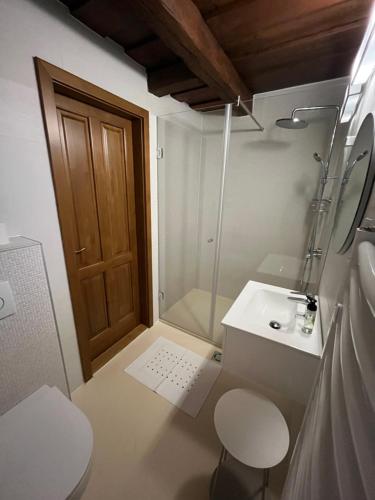 a bathroom with a shower and a sink and a toilet at Gyöpszer Gyöngye Vendégház in Rádócújfalu