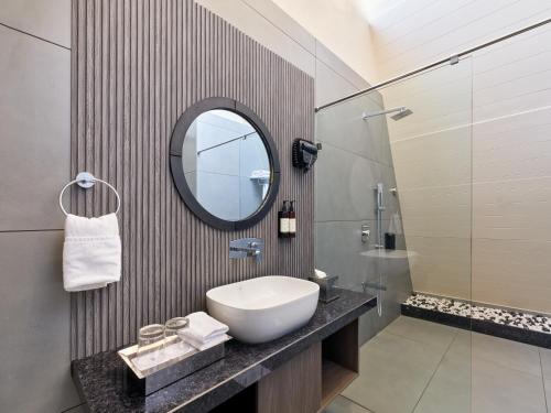 a bathroom with a sink and a mirror at Regenta Resort Vindhyachal, Statue of Unity in Kevadia
