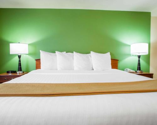a bedroom with a large white bed with two lamps at Quality Inn Bolingbrook I-55 in Bolingbrook