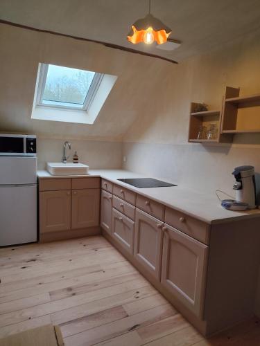 une cuisine avec un évier et un plan de travail dans l'établissement Studio avec mezzanine, à Mamers