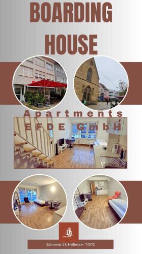 a collage of pictures of a boarding house at Apartments EFDE Boardinghouse Heilbronn in Heilbronn