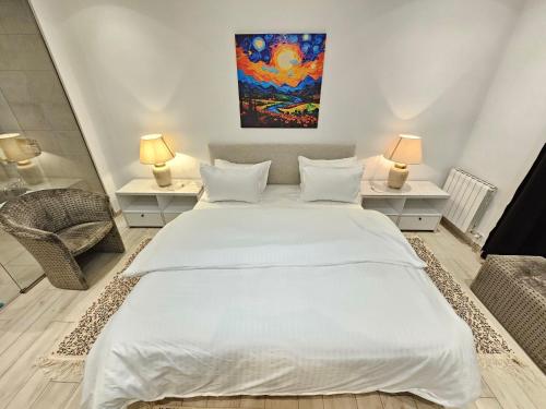 Katil atau katil-katil dalam bilik di Stylish luxe house with gardens in la Marsa