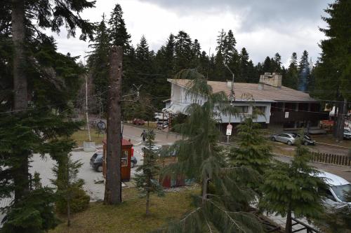 a house in the middle of a street with trees at Persey Flora Apartments in Borovets