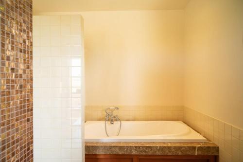 a bath tub with a shower in a bathroom at Sammit holiday home in Michelica