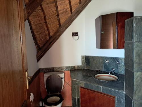 a bathroom with a toilet and a sink at Makhato Bush Lodge 17 in Bela-Bela