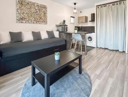 un salon avec un canapé et une table dans l'établissement Studio Lumineux Vue Montagne, à Grenoble