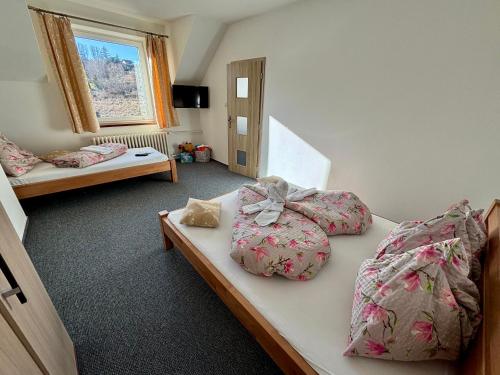a room with two beds and a window at Villa Holiday Tatry in Nová Lesná