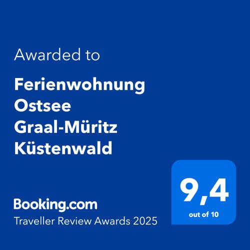 a screenshot of a cell phone with the text awarded to ferngiving office general at Ferienwohnung Ostsee Graal-Müritz Küstenwald in Gelbensande