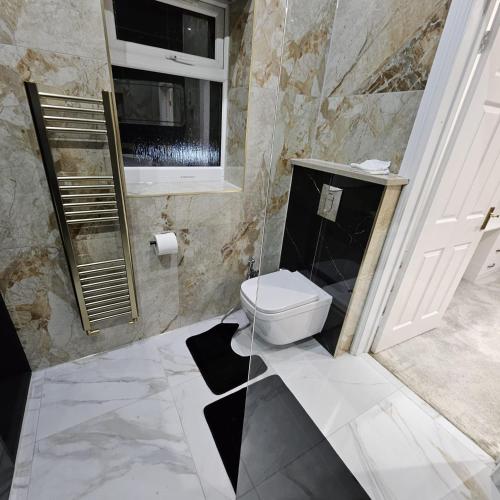 a bathroom with a toilet and a window at Vancouver Place in Orpington
