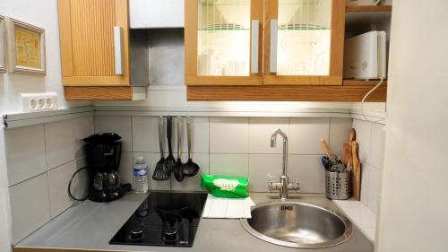 - un comptoir de cuisine avec évier dans l'établissement Proche Croisette, Studio Cosy by Palmazur, à Cannes