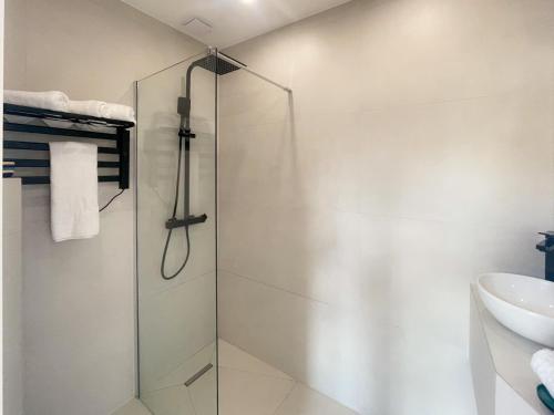 une salle de bain avec une douche en verre et un lavabo dans l'établissement Nice Gare Studio, à Nice