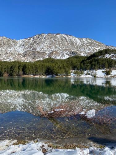 a view of a lake with snow covered mountains at VILA DISHA in Tirana