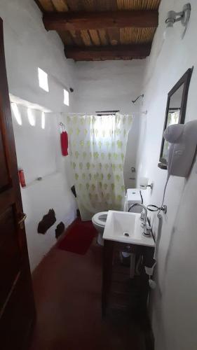a small bathroom with a toilet and a sink at La Amanecida Tilcara Cabañas in Tilcara