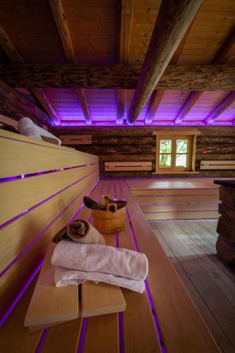 a room with a sauna with a bed in it at Brunnenhof Oberstdorf - Ferienwohnungen mit Hotel Service in Oberstdorf